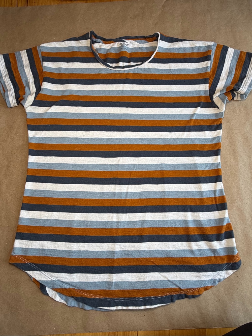 Madewell Striped Tee in Rust, Navy & Light Blue